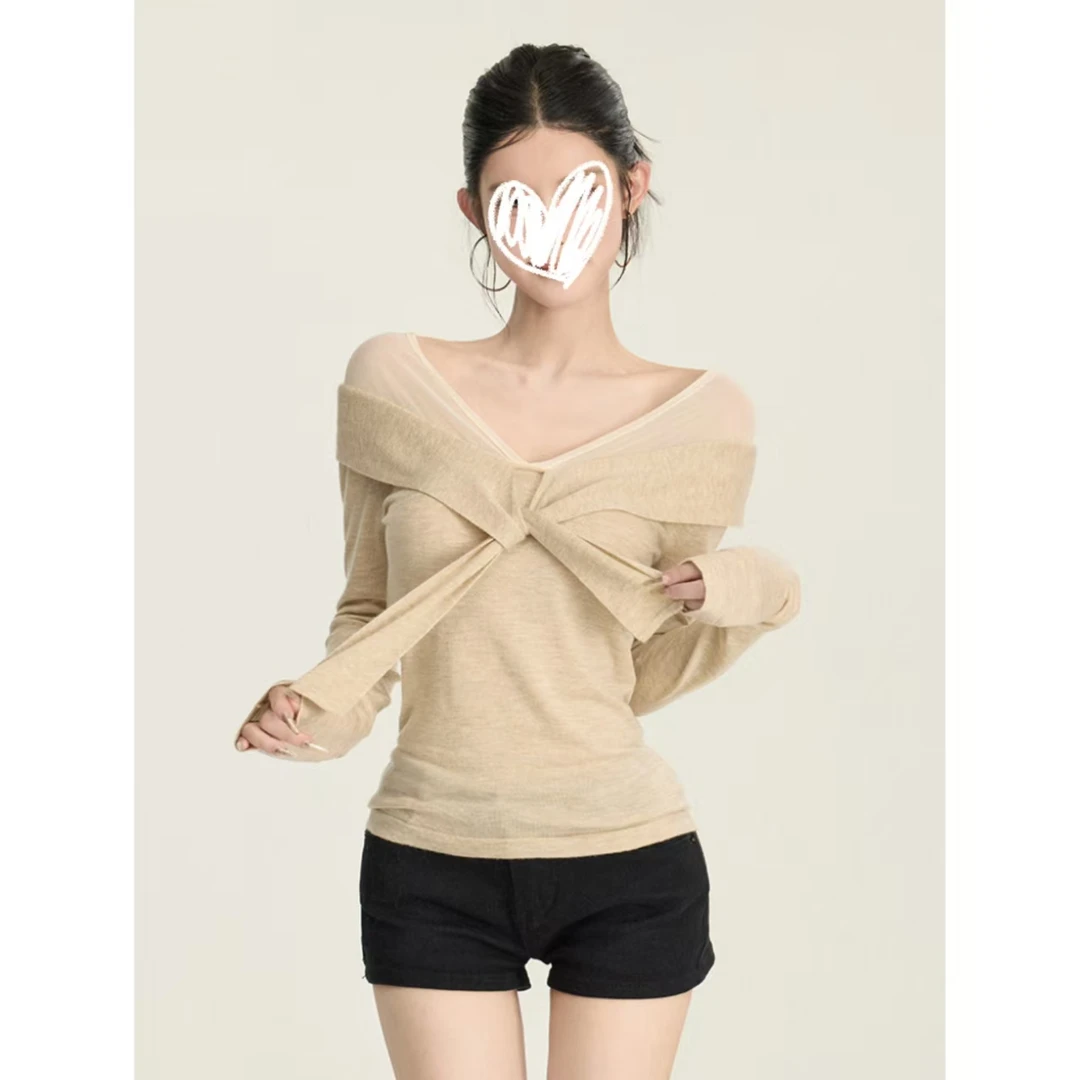 H1271【序偶来信】秋季法式设计感绑带小众气质温柔上衣女