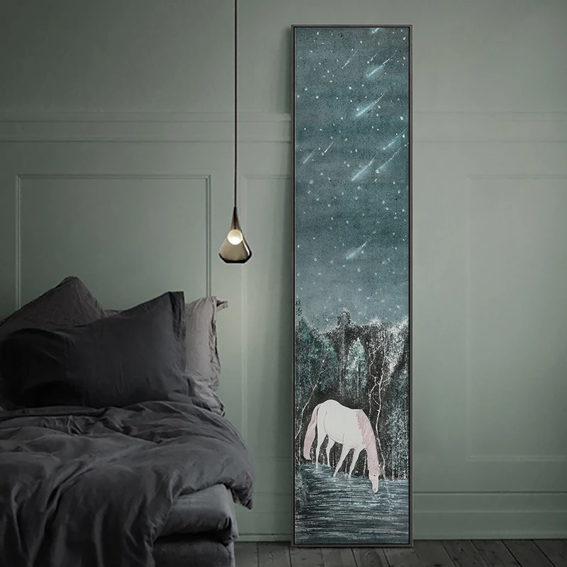 成军x仟象映画 竖版长条玄关画 新中式民宿背景挂画轻奢壁画马