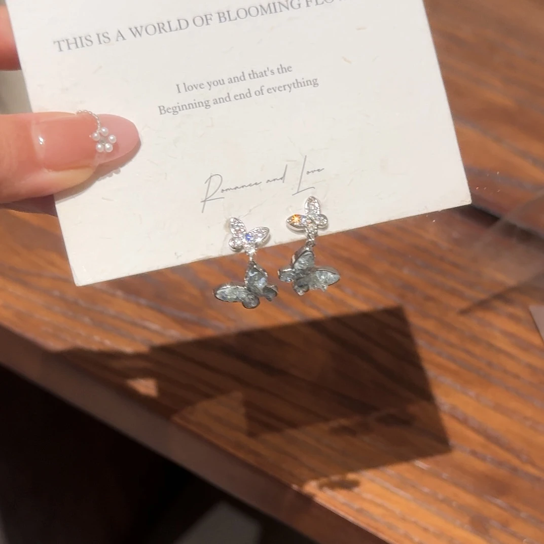 铜合金耳饰 AL4401小众设计感精致高级气质流苏蝴蝶耳饰显脸瘦ins