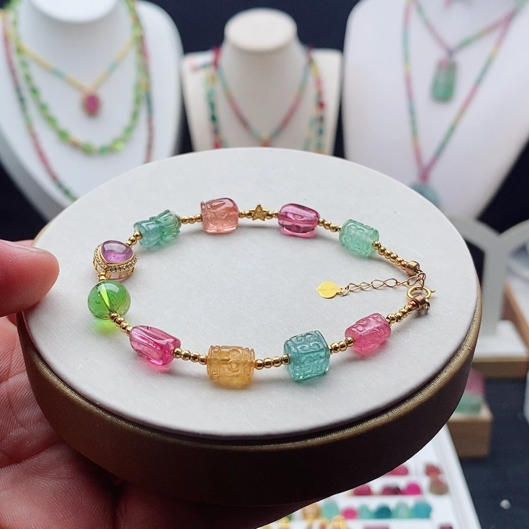 碧玺手链18K金镶嵌碧玺手链