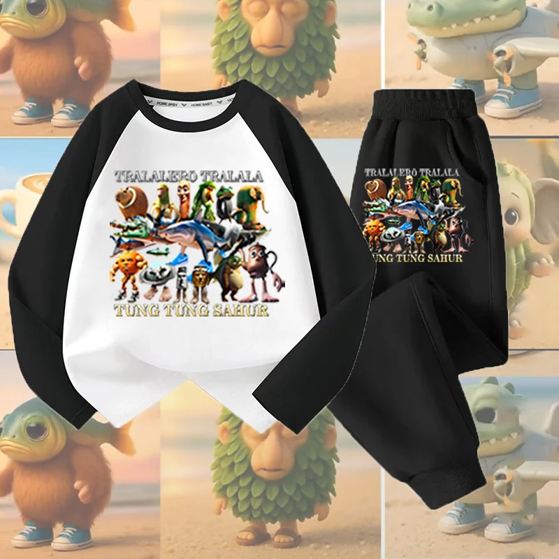 宝宝男女童长袖长裤卡通印花秋季儿童秋天长裤套装山海经