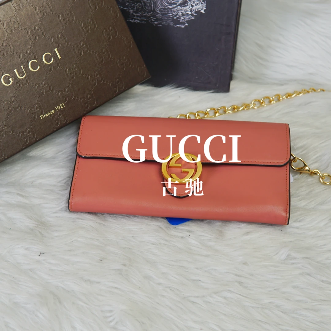 95新 GUCCI/古驰 粉色链条斜挎包/YW05718038/8038