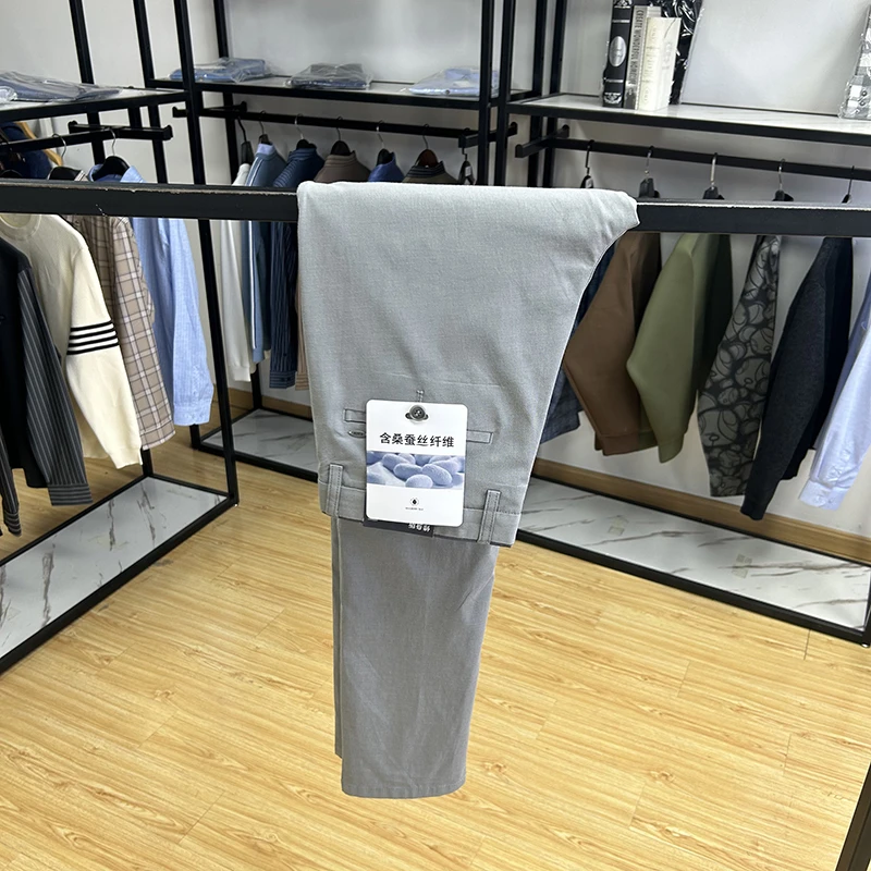 含桑蚕丝！亲肤舒适料素净休闲男裤修身直筒长裤薄 Y5T0823