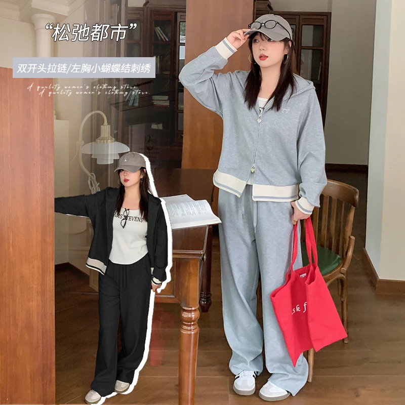 【红袖雨】大码女装连帽拉链套装2024秋季通勤两件套ZI1624341735