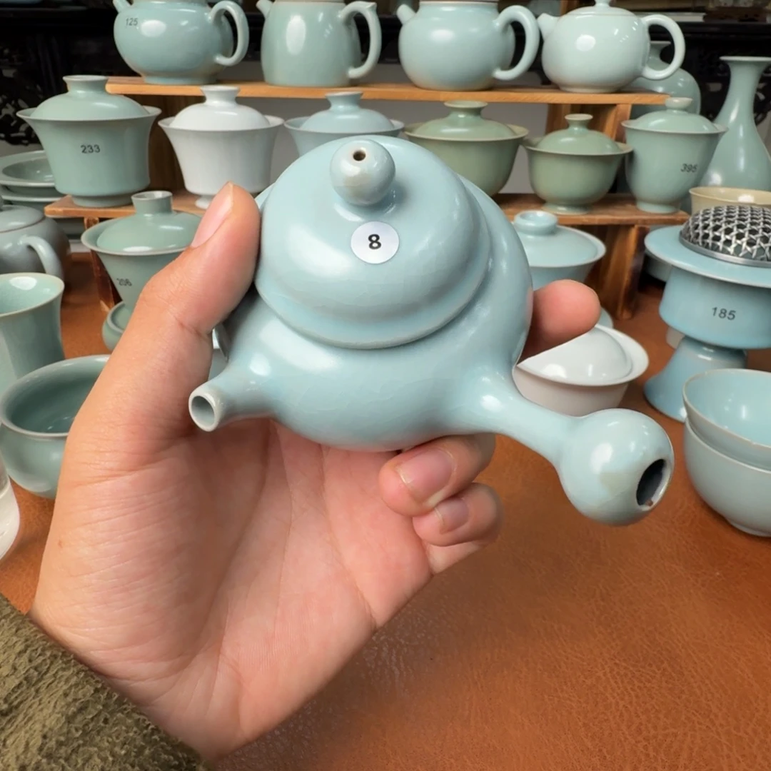 摆件陶开播福利瑕疵仿古天青侧把壶