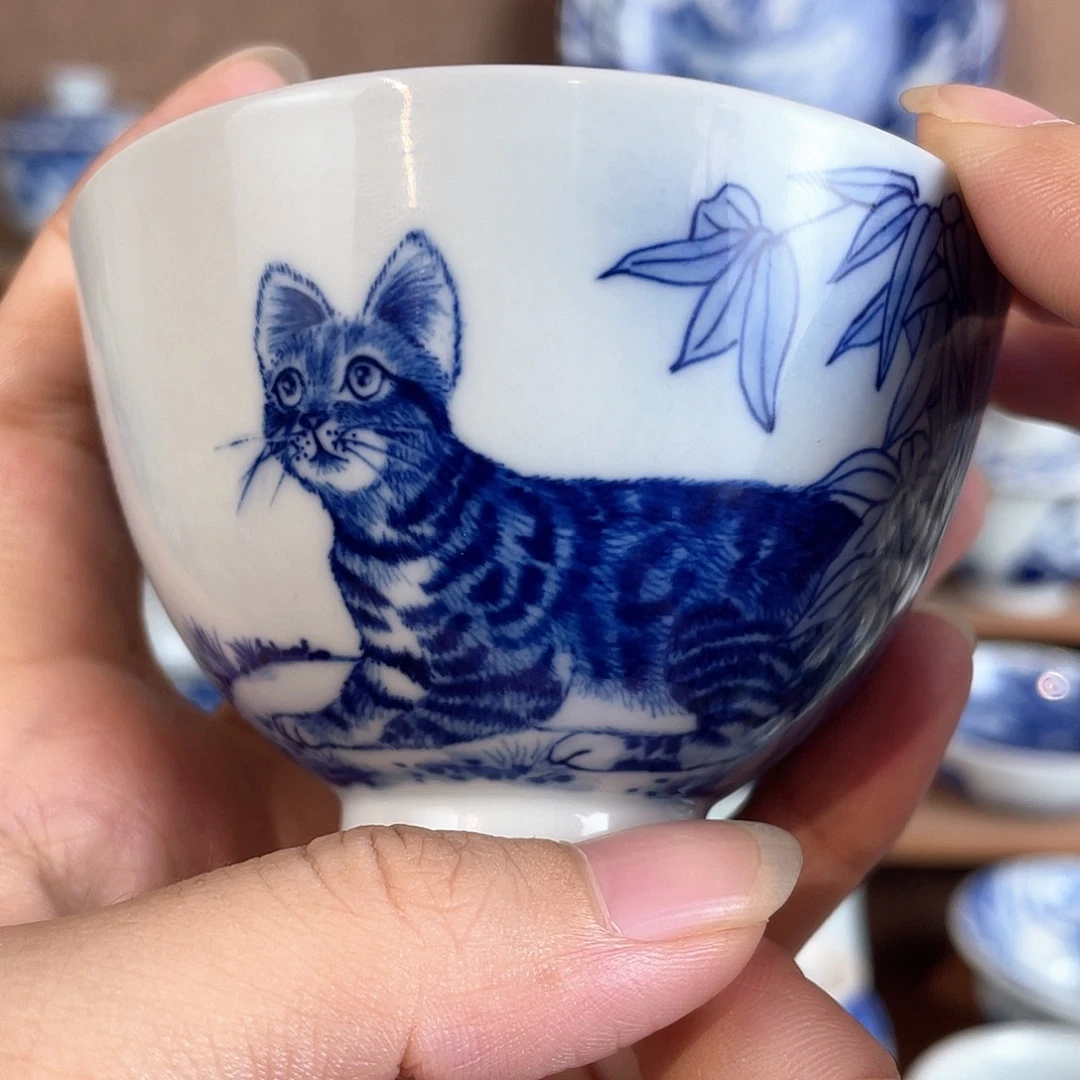 东郊瓷舍猫咪鸡心杯