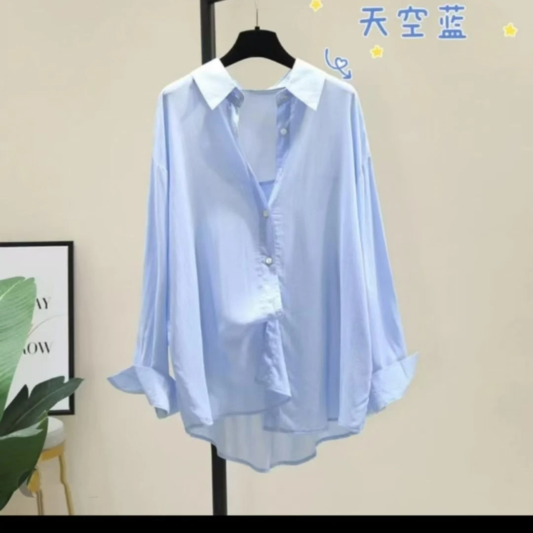 2025新款外穿垂感衬衫女韩版宽松休闲薄款衬衣长袖白色现代舞衬衫
