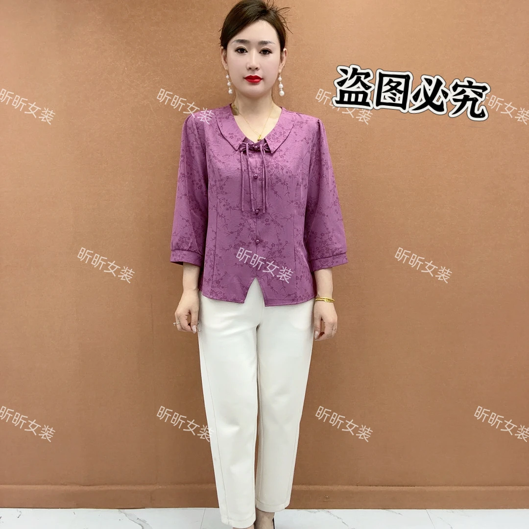 春季妈妈休闲上衣小衫遮肚妈妈装T恤衫薄款衬衣中老年女装衬衫