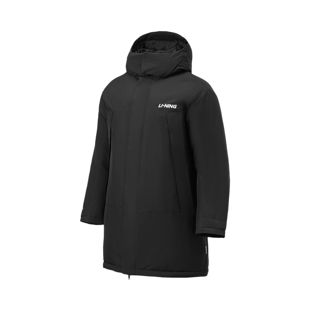 <直播.李宁运动休闲系列男子保暖连帽宽松长款运动羽绒服AYMT319