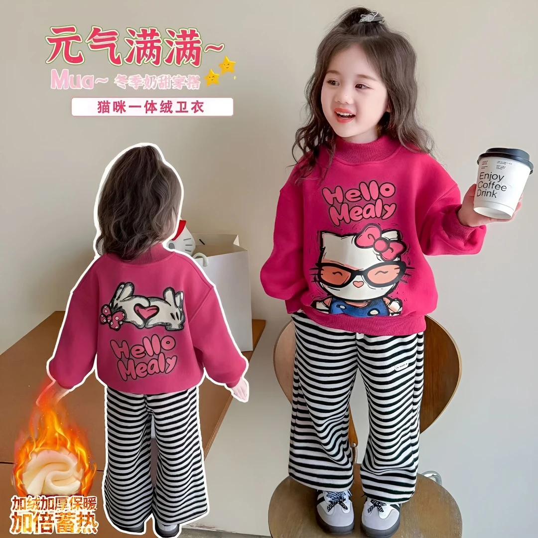 女童秋冬加绒卫衣2025新款女宝宝冬装一体绒保暖上衣百搭套头卫衣