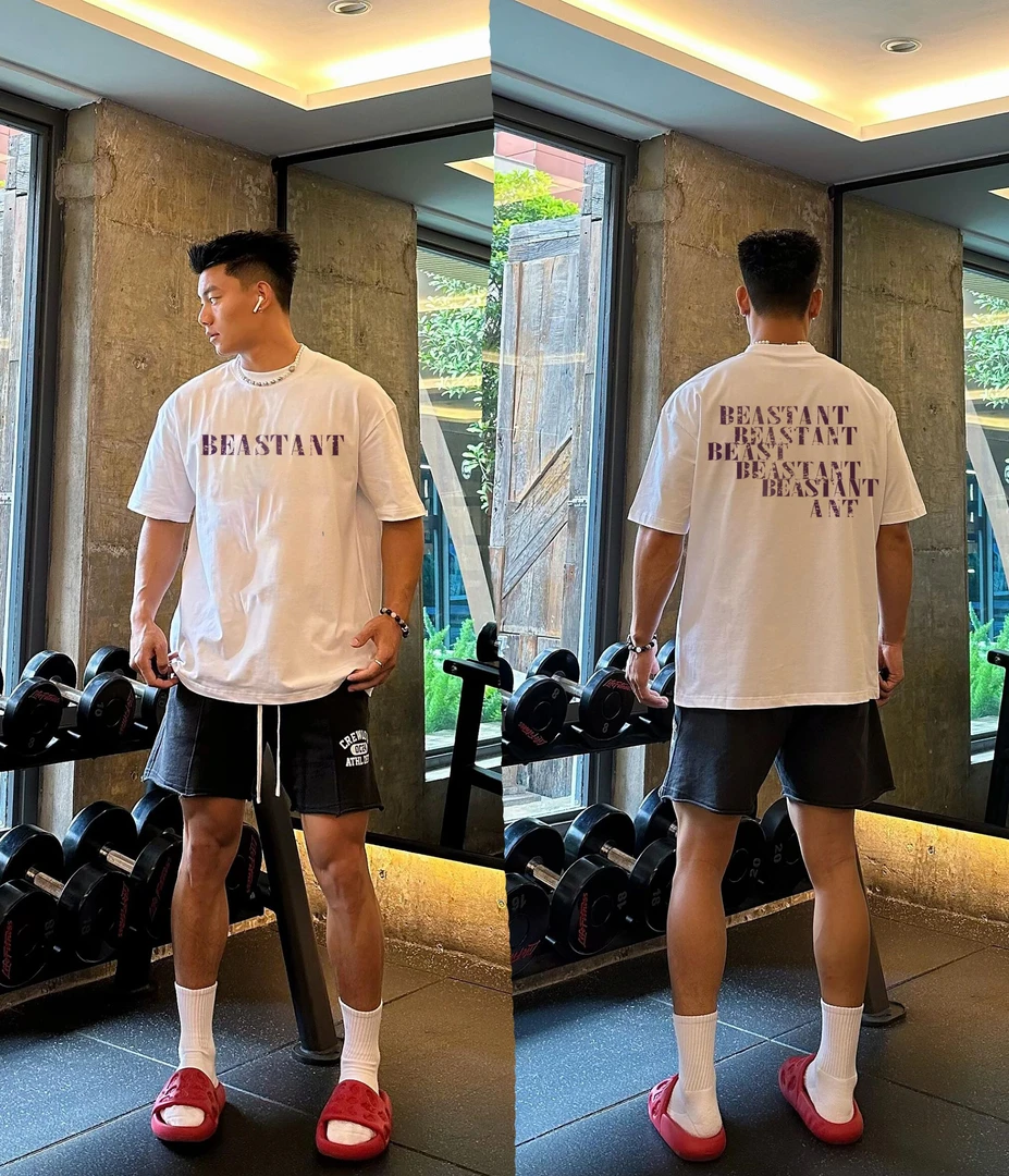 美式潮牌渐变紫色字母短袖男上衣t恤宽松夏季男士半袖圆领重磅