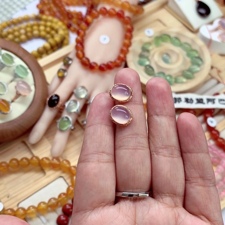 玛瑙/玉髓耳钉银S925镶嵌