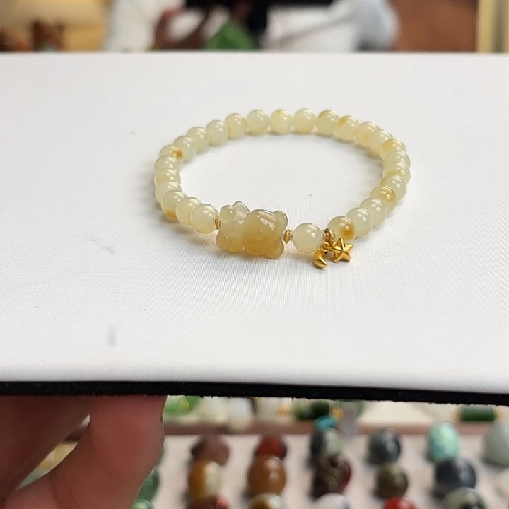 和田玉（糖玉）18K金镶嵌手链