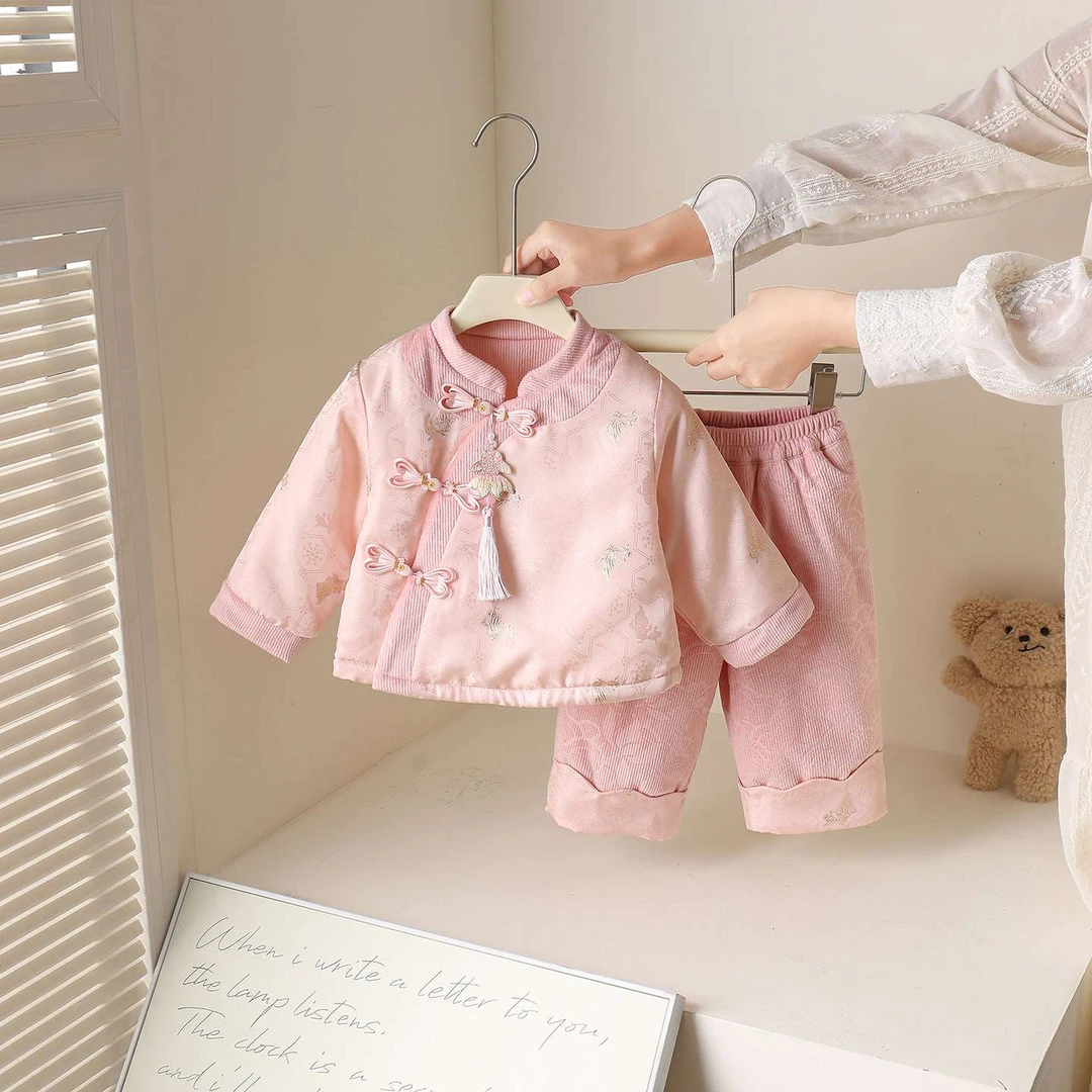 FAVMARTHA女童汉服套装2025冬装新款国风女宝宝周岁礼服夹棉加厚