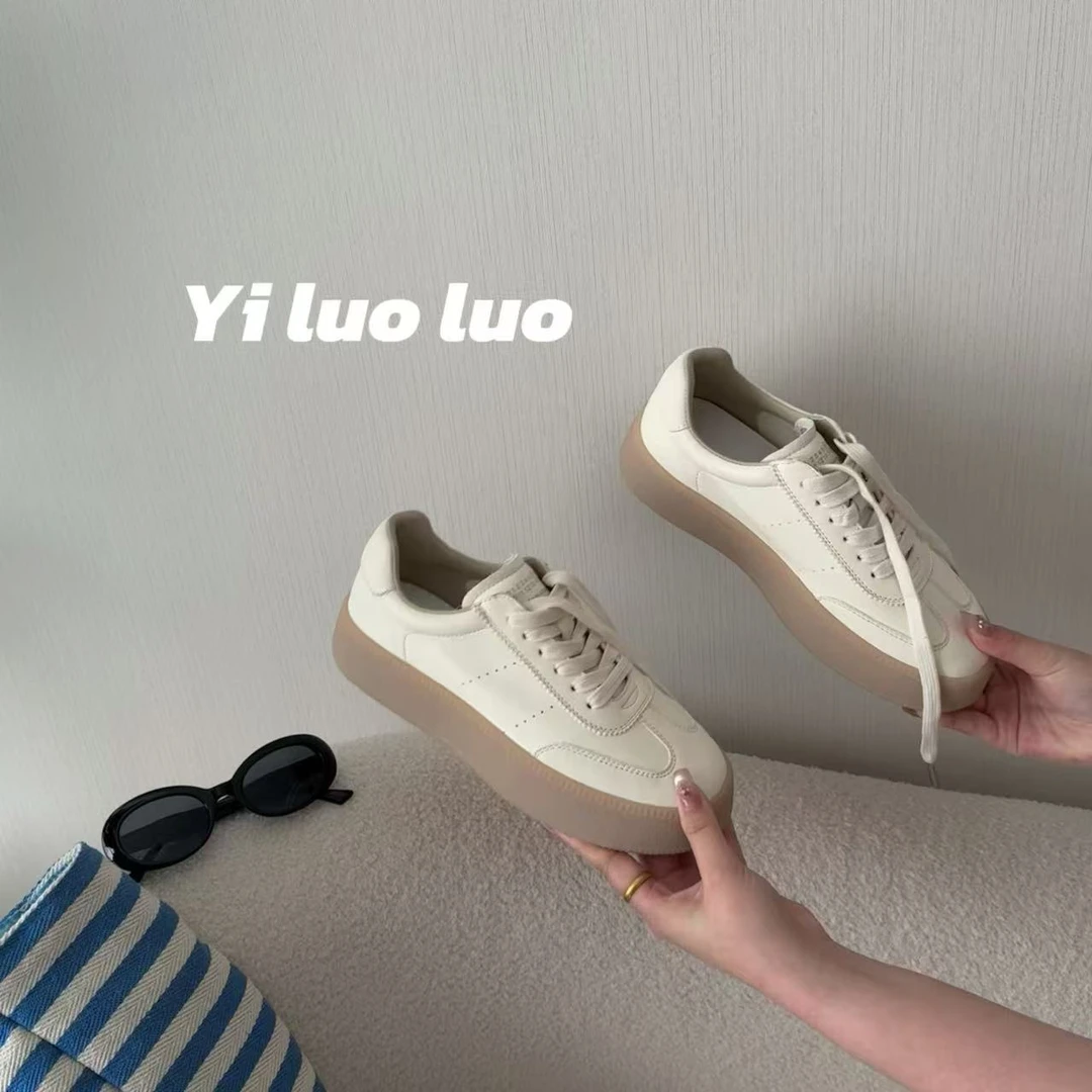 头层牛皮奶糕小白鞋韩版时尚百搭休闲系带女鞋厚底板鞋