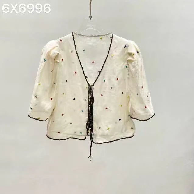 【BAI】夏新款V领短袖夏季减龄百搭小衫上衣6996