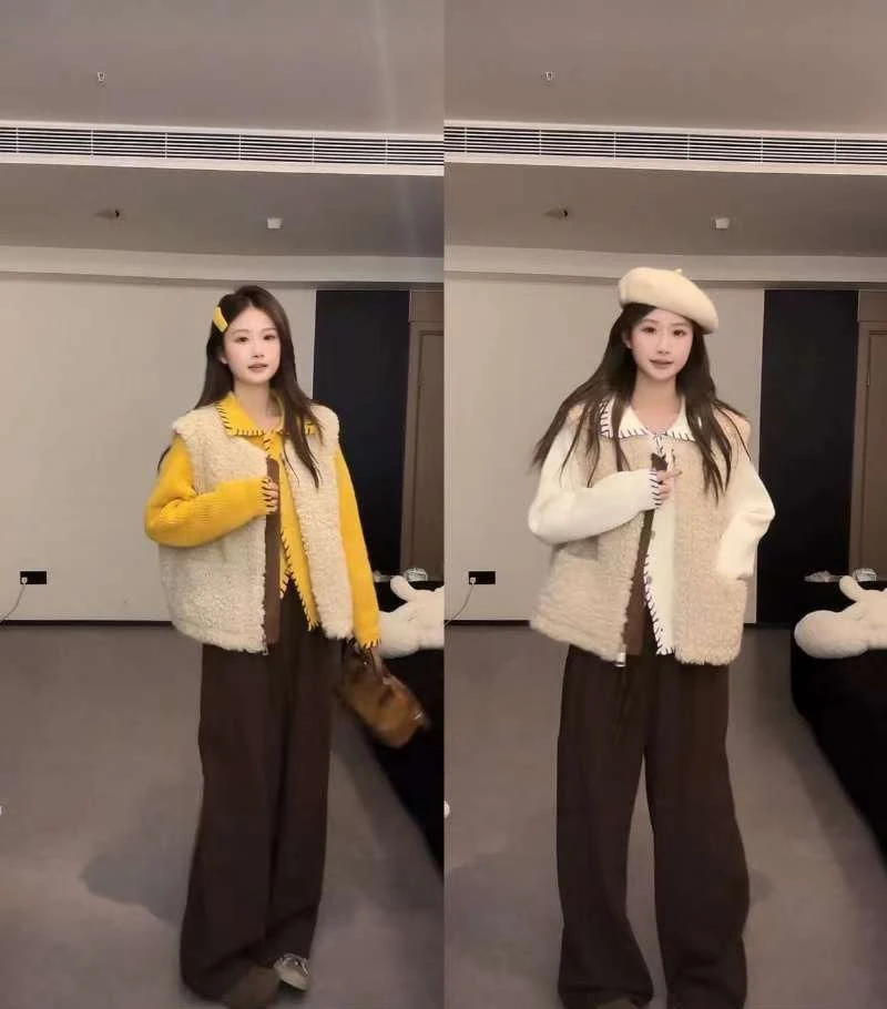 韩系甜美秋冬设计感百搭慵懒风三件套