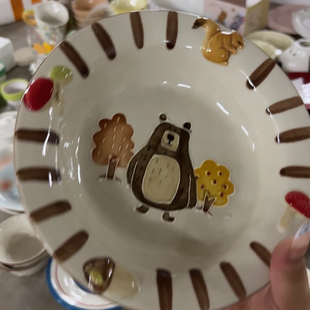 搪瓷微瑕熊出没草帽盘一个