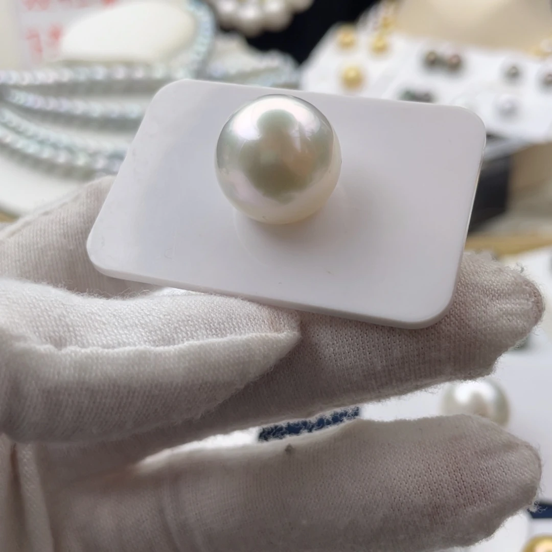 海水珍珠耳饰未镶嵌极光镜面冷银白澳白单珠16.6mm正圆
