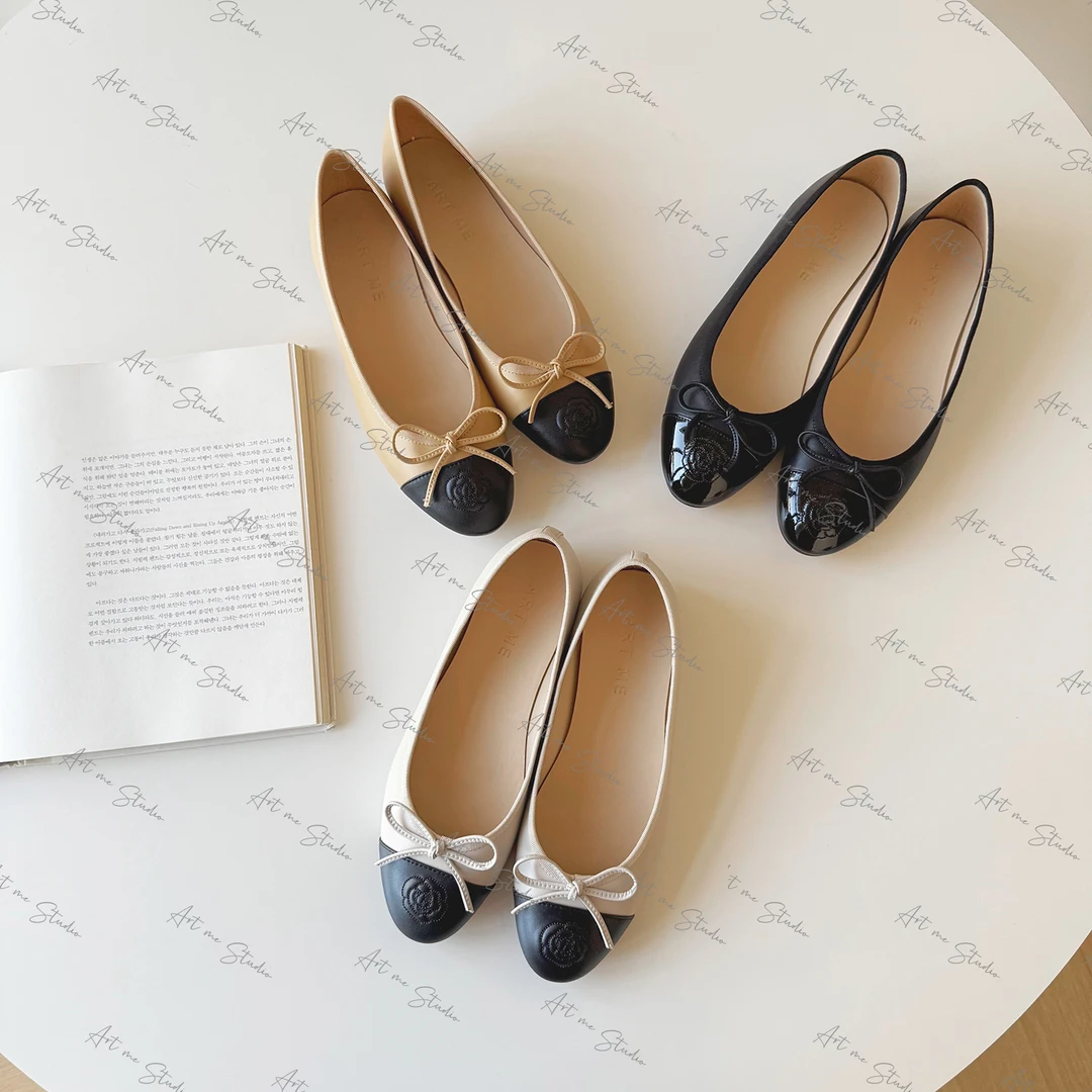 山茶花拼色一脚蹬舒适脚感浅口四色芭蕾单鞋w24371