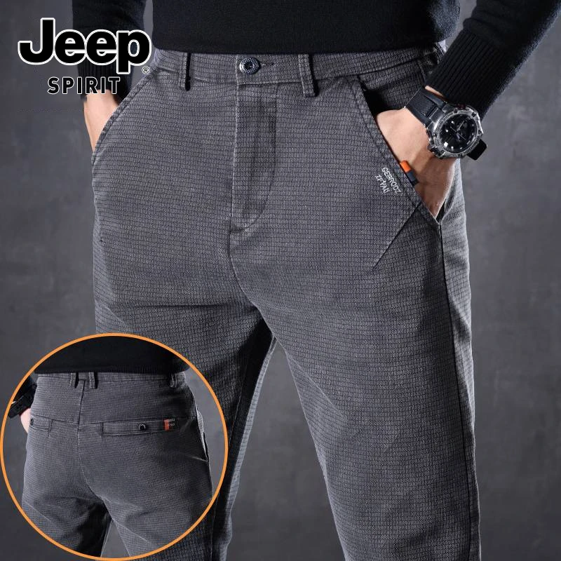 吉普水洗牛仔裤男士秋冬季新款修身直筒休闲商务长裤子