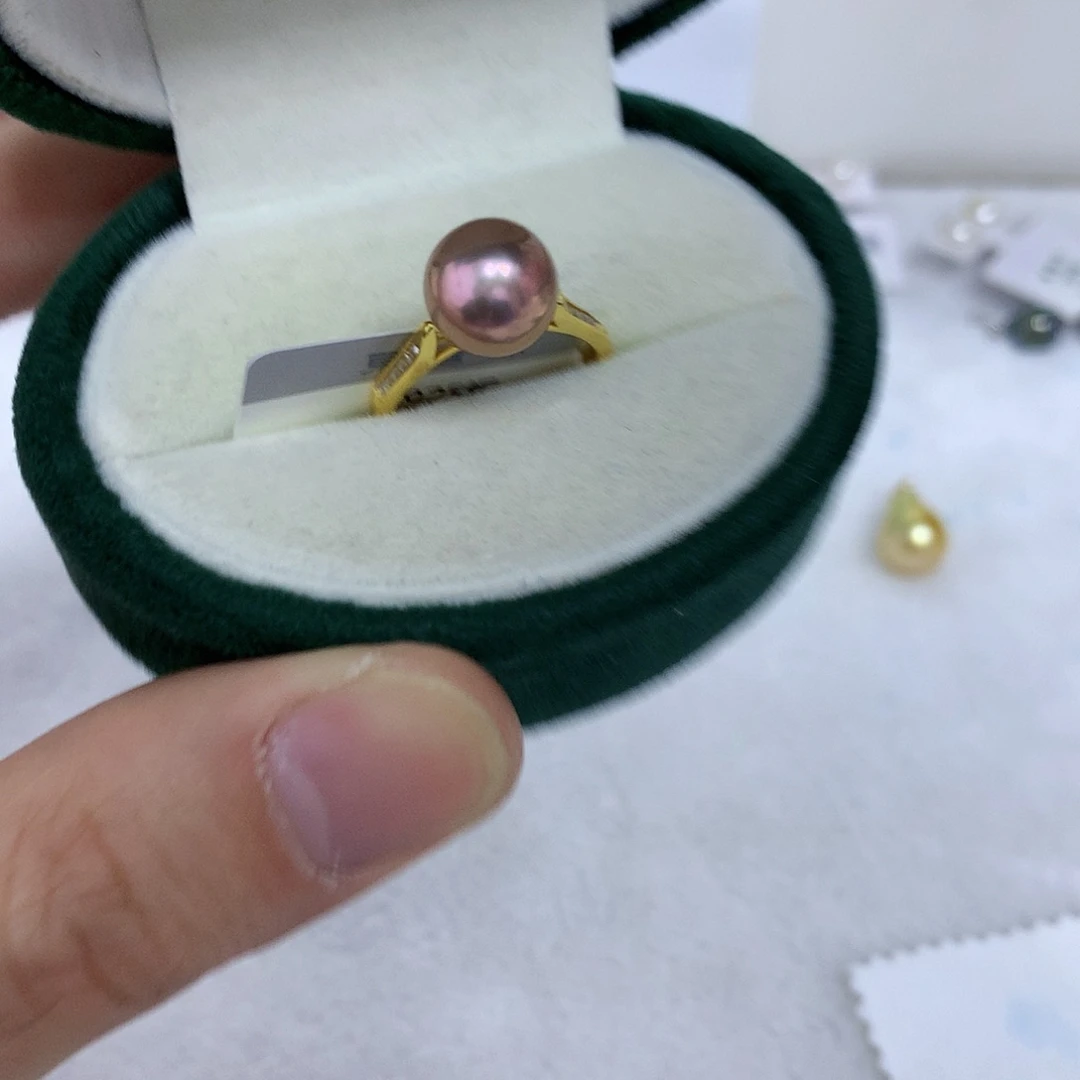 淡水珍珠戒指银S925镶嵌9-10