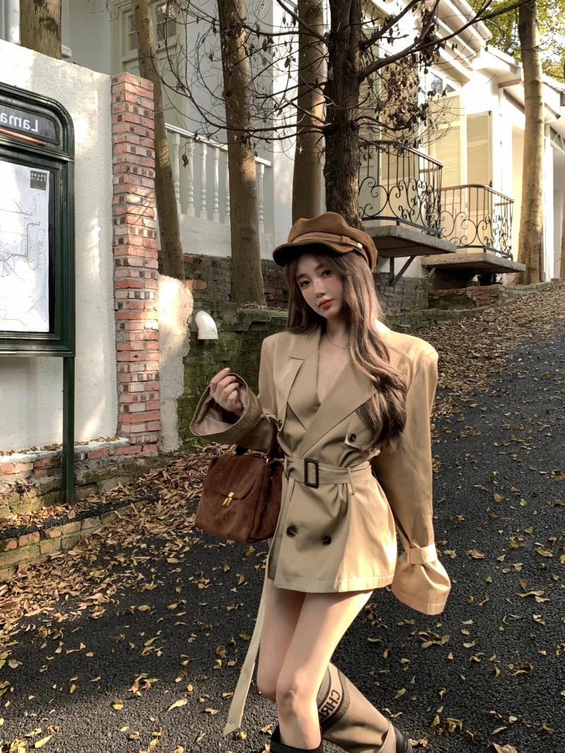 【拽姐穿搭】设计感辣妹气质廓形显瘦外套2025春季双排扣中长款风衣