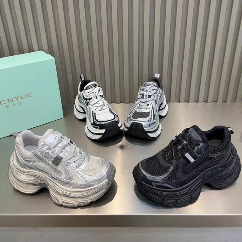 韩系百搭小个子增高厚底增高老爹鞋女2025秋季新款轻便运动休闲鞋