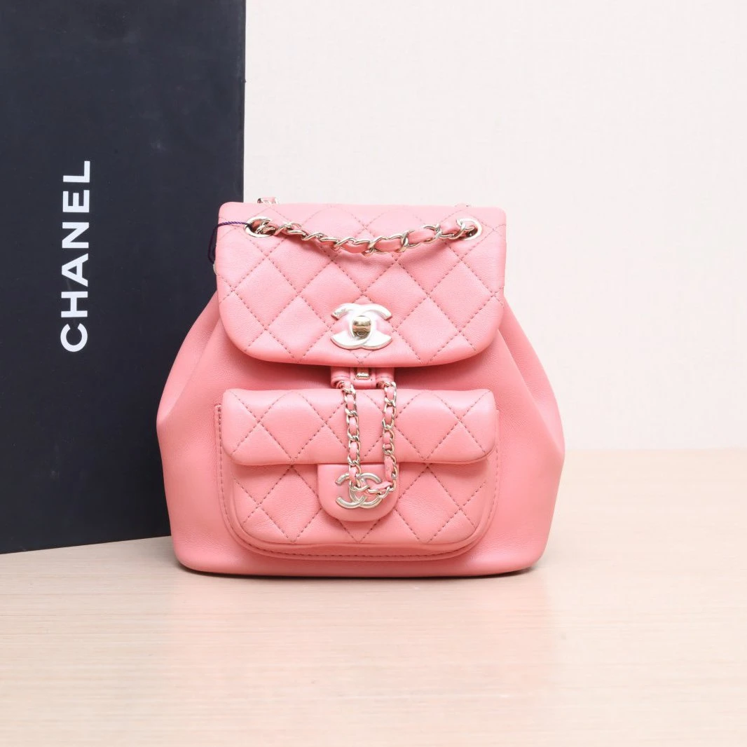 99新 Chanel/香奈儿 小花姑姑 24P Duma 双肩包 小号 粉色 芯片开