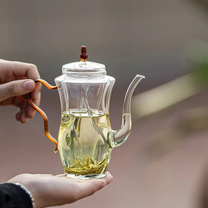 耐高温玻璃绿茶壶中式透明小号冷泡壶家用手执花茶壶泡茶器加厚