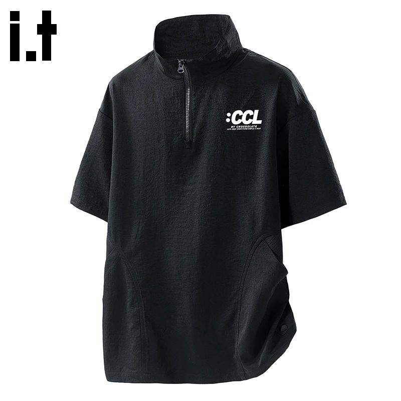i.t:CHOCOOLATE男款美式半拉链短袖2025夏季薄款时尚宽松半袖t恤