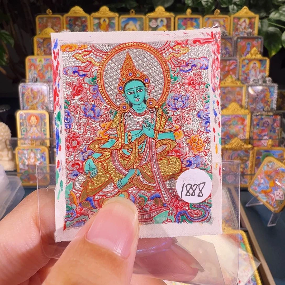 吊坠绿度母热贡纯手绘唐卡