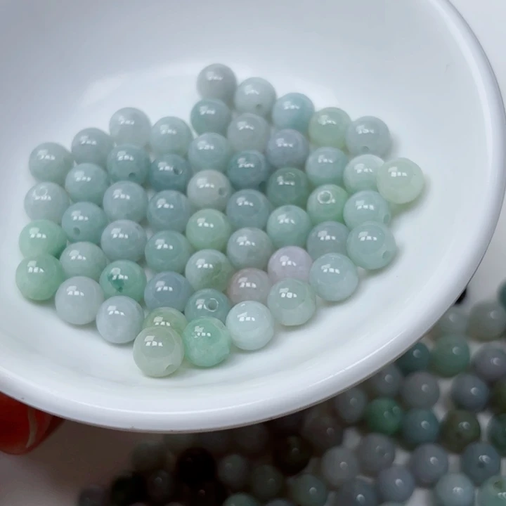 未镶嵌翡翠手链散珠50颗卡6.8，有纹