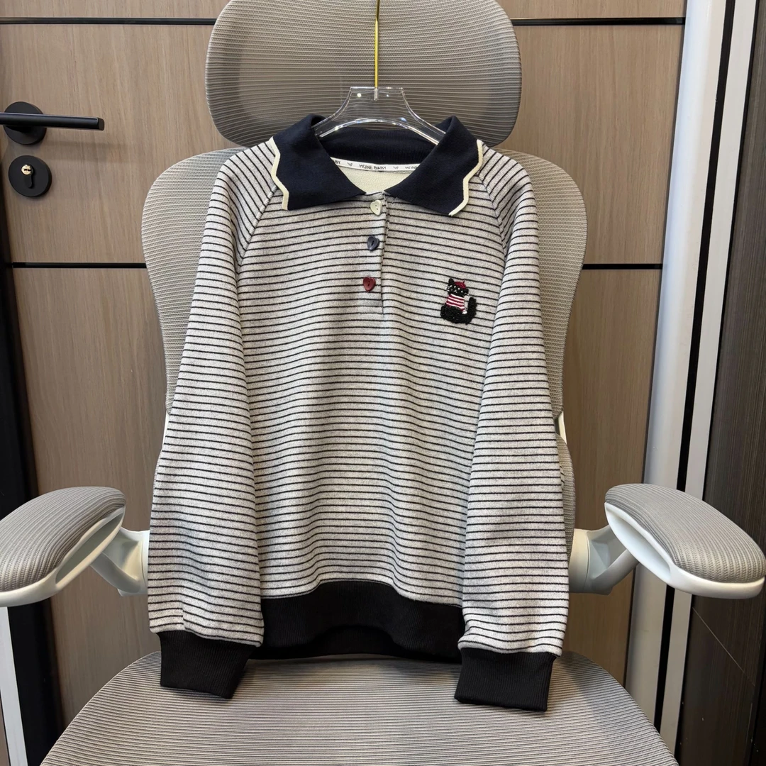 冬款韩版洋气条纹翻领加绒女童卫衣 F213 213 R