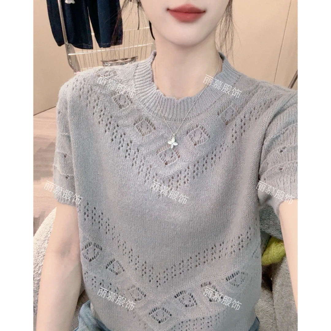 【花边领短袖】镂空精致轻奢针织短袖T恤春季新款百搭上衣1361