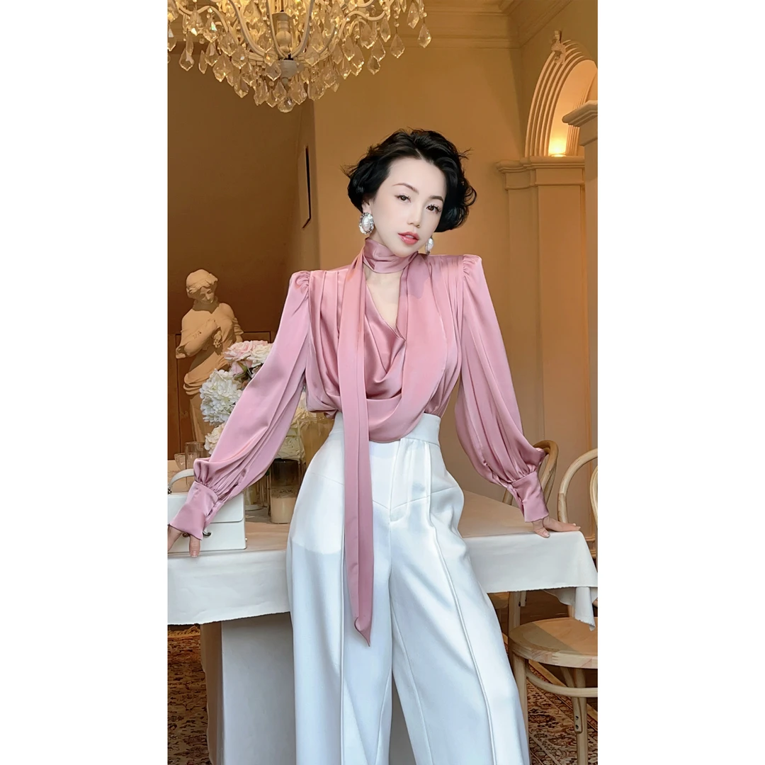 LYXJ【雪塔山茶花】春季新款气高腰女士设计师百搭阔腿裤10842