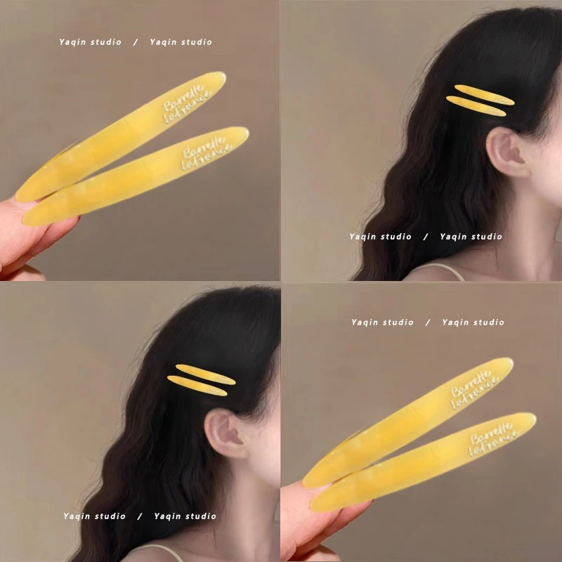 暖暖鹅黄~黄色小柳叶发夹！法式简约侧边夹子刘海夹一字对夹发饰