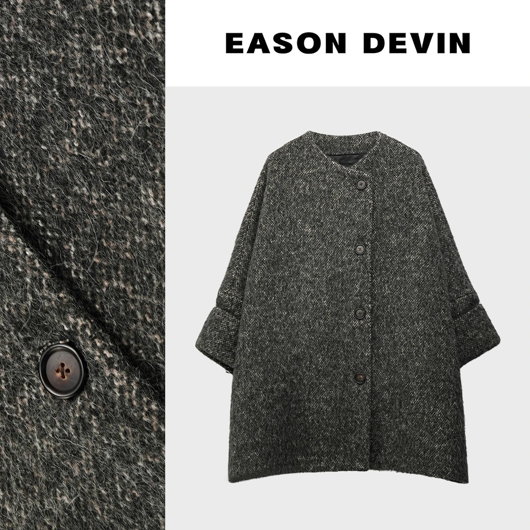【艺洋穿搭】EASONDEVIN设计感外套女2024冬中长款宽松百搭羊毛大衣
