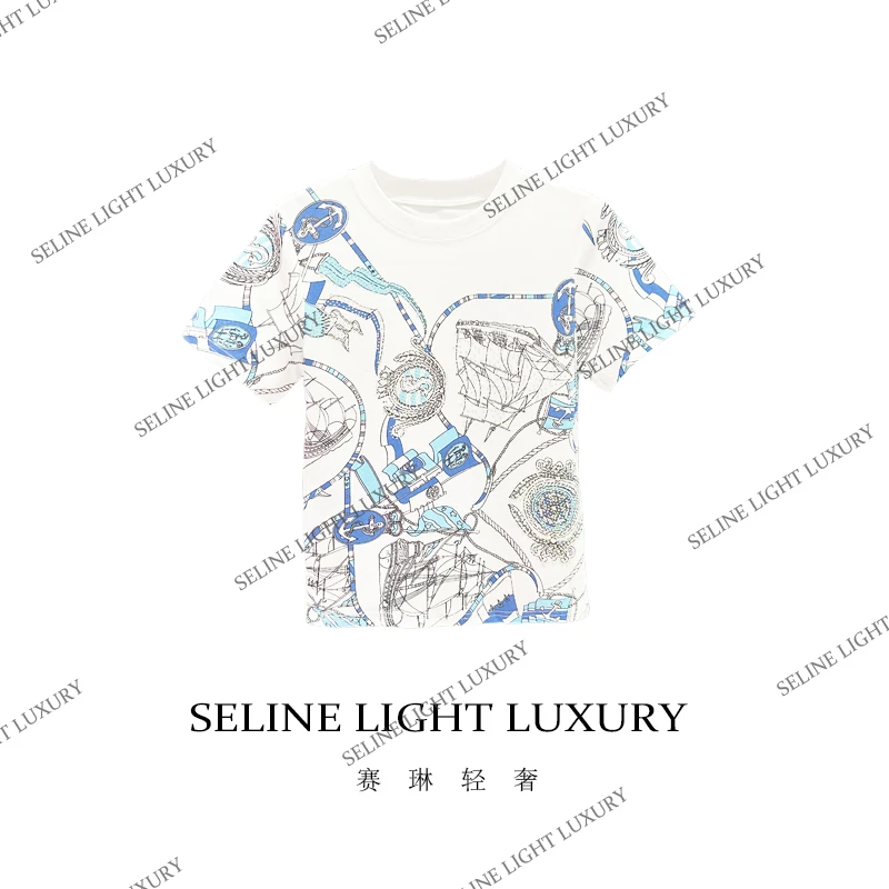 [25C-141] 七 2025 SELINE 原创清爽白蓝配色时尚百搭圆领短袖T恤