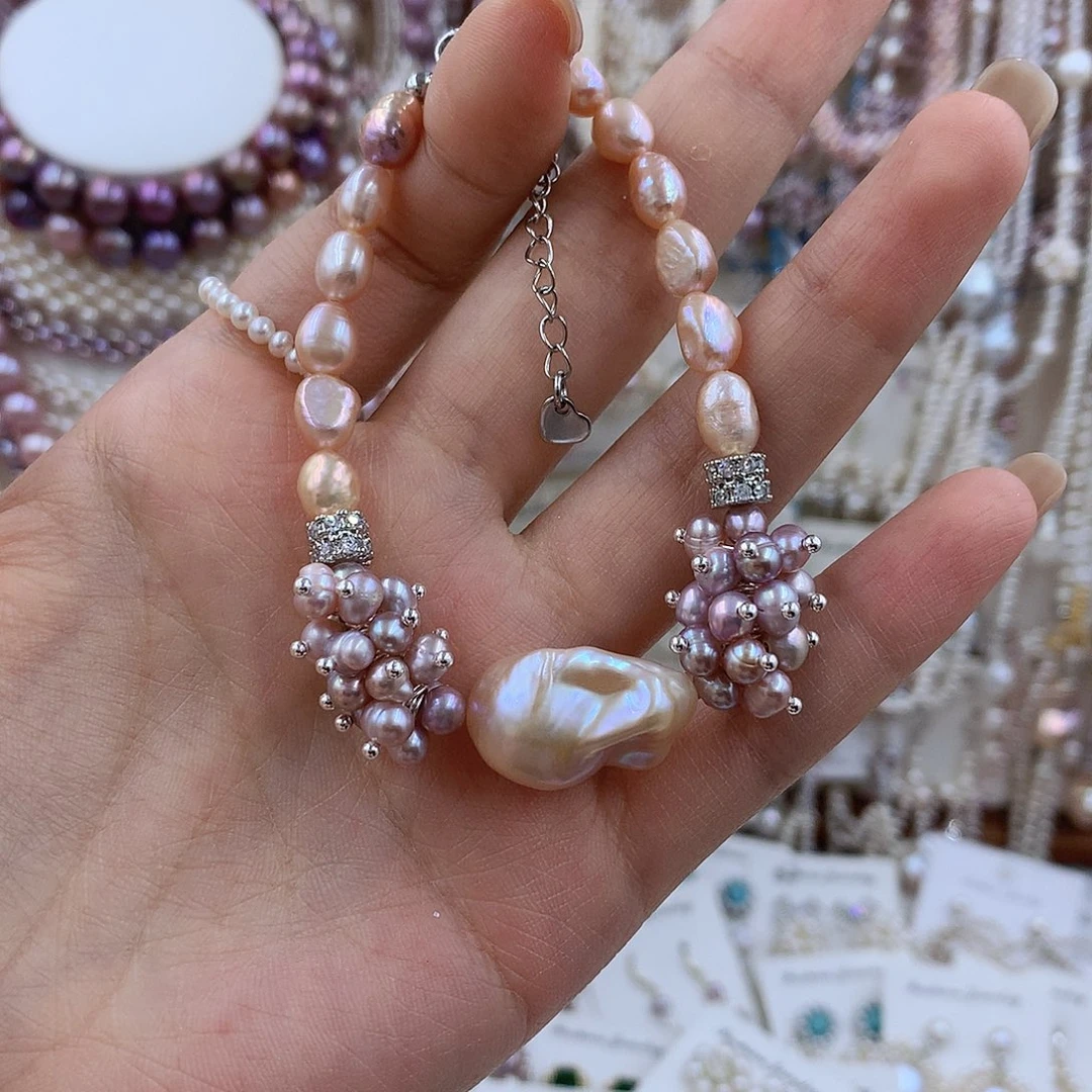 项链银S925镶嵌淡水珍珠