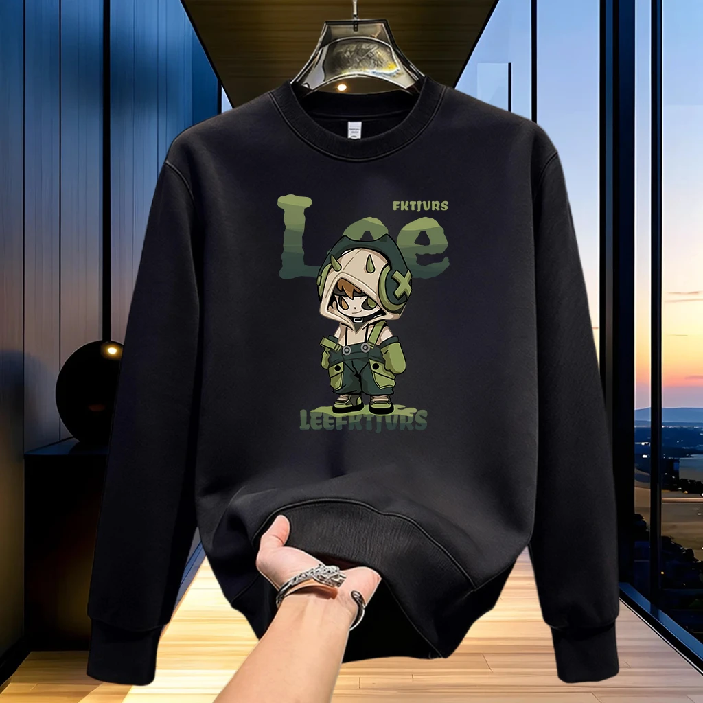 秋冬季新款潮牌百搭长袖卫衣加绒保暖青年休闲圆领男士高端上衣服