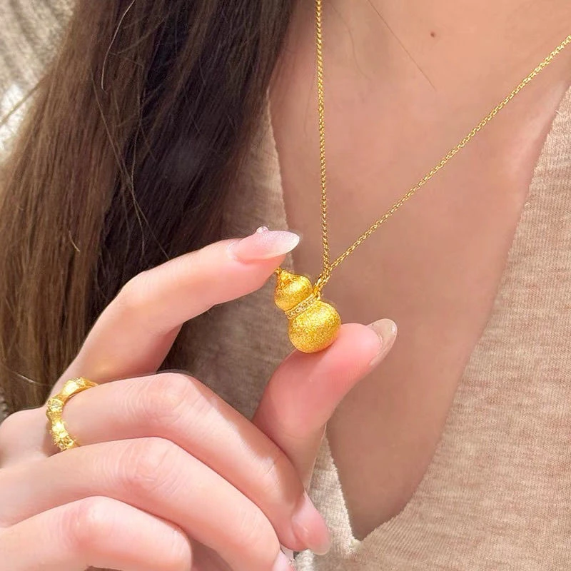 铜合金吊坠 新款古法金色拉丝葫芦吊坠同款项链中式精致高级锁骨