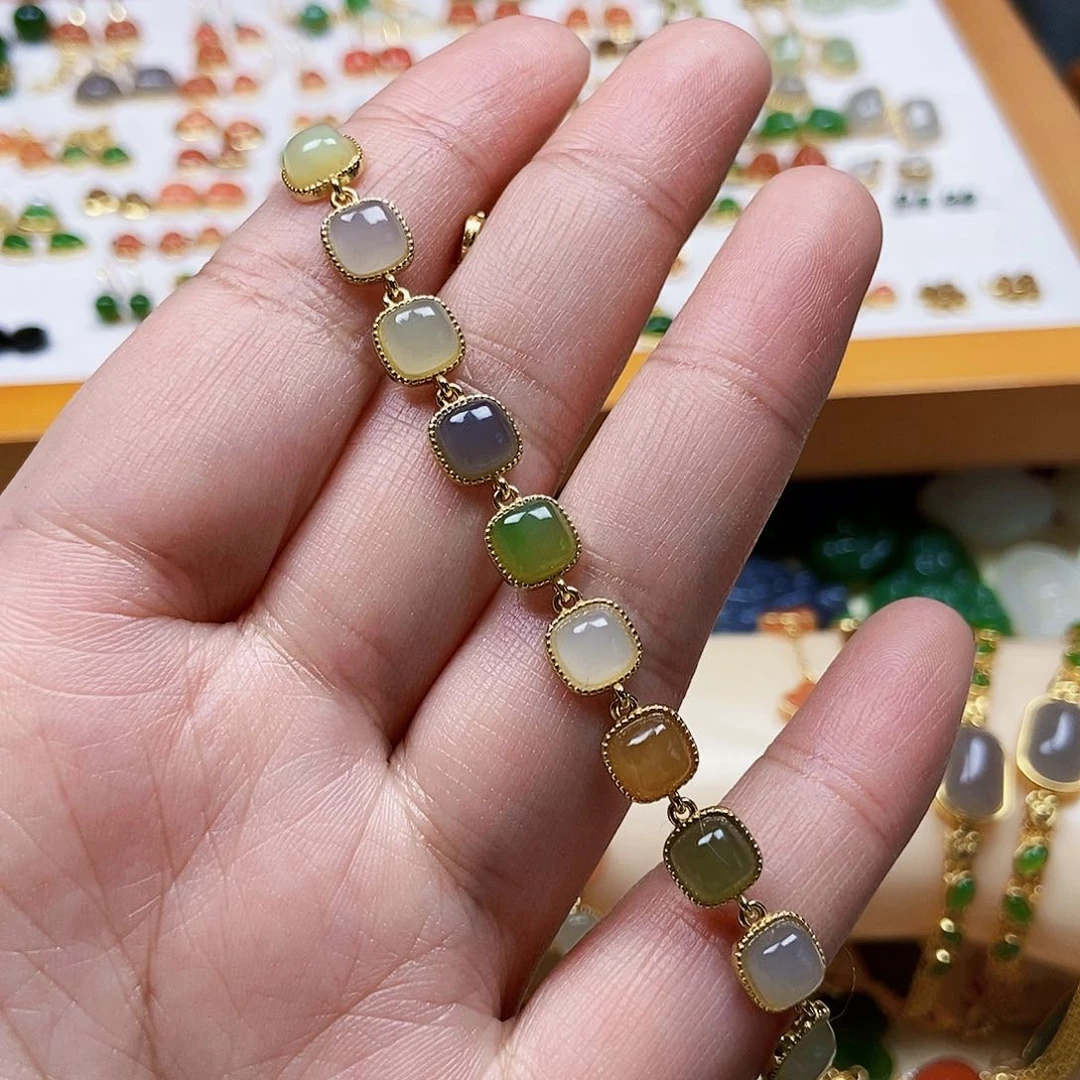 和田玉手链卡8银S925镶嵌小*凡