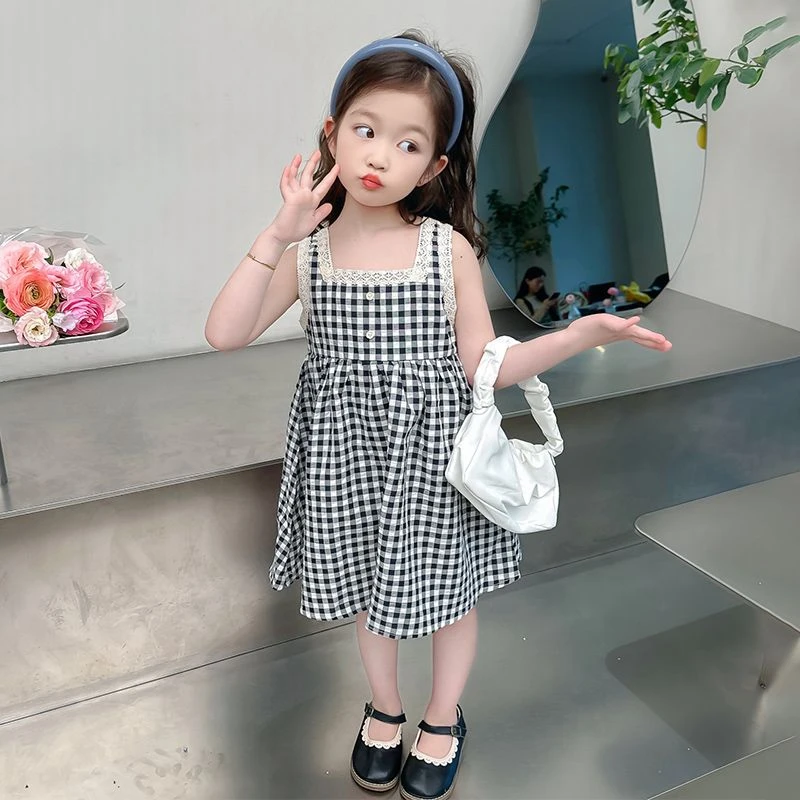 MUMUWU女童夏季背心连衣裙新款女宝宝格子裙子洋气背心宝宝公主裙