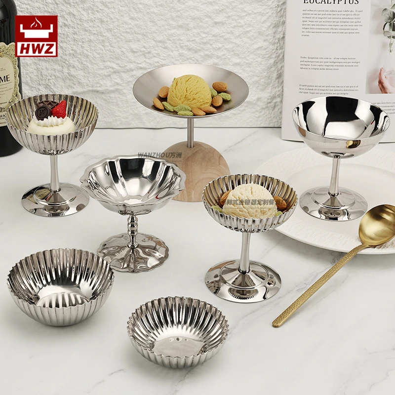 欧式不锈钢冰淇淋杯高脚布丁酸奶甜品碗餐厅酒店下午茶奶冻杯子