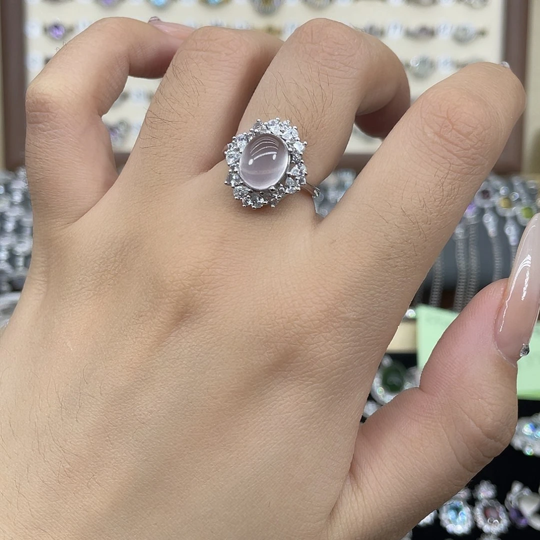 戒指芙蓉石银S925镶嵌