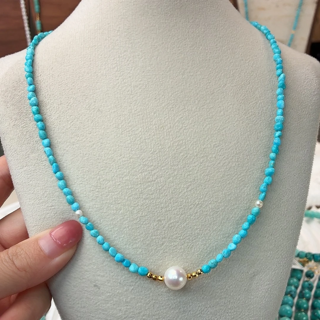 绿松石银S925镀金镶嵌颈饰