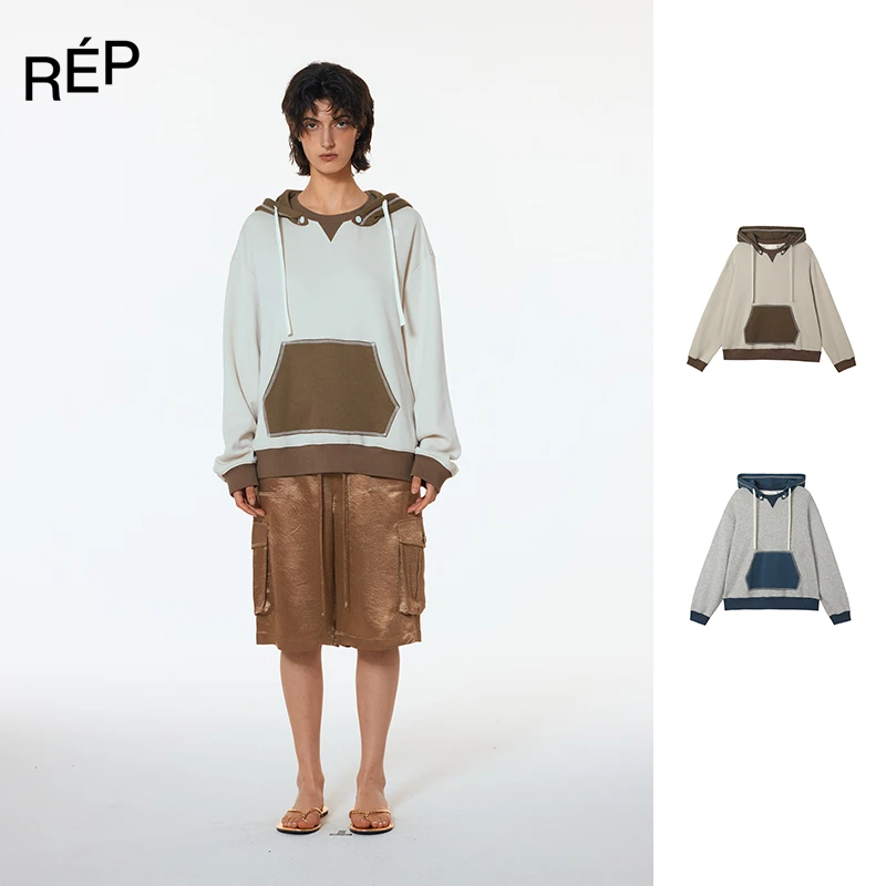 UHOOWU设计师品牌米棕/灰蓝拼色套头卫衣25PS TheREPUBLIQUE女装