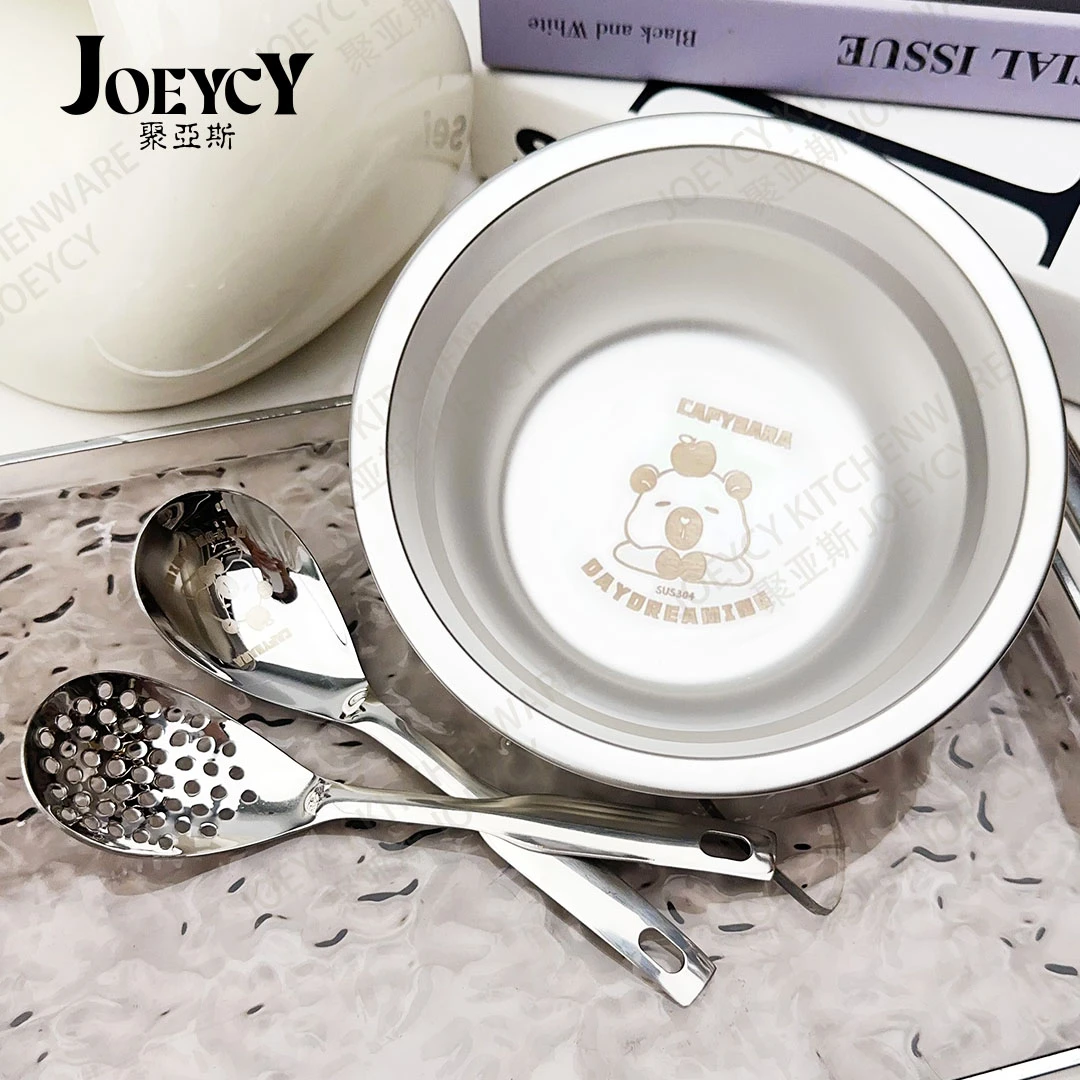 【卡皮巴拉联名】304不锈钢面盆饭盆吃面嗦粉赠汤勺漏勺健康不喝油