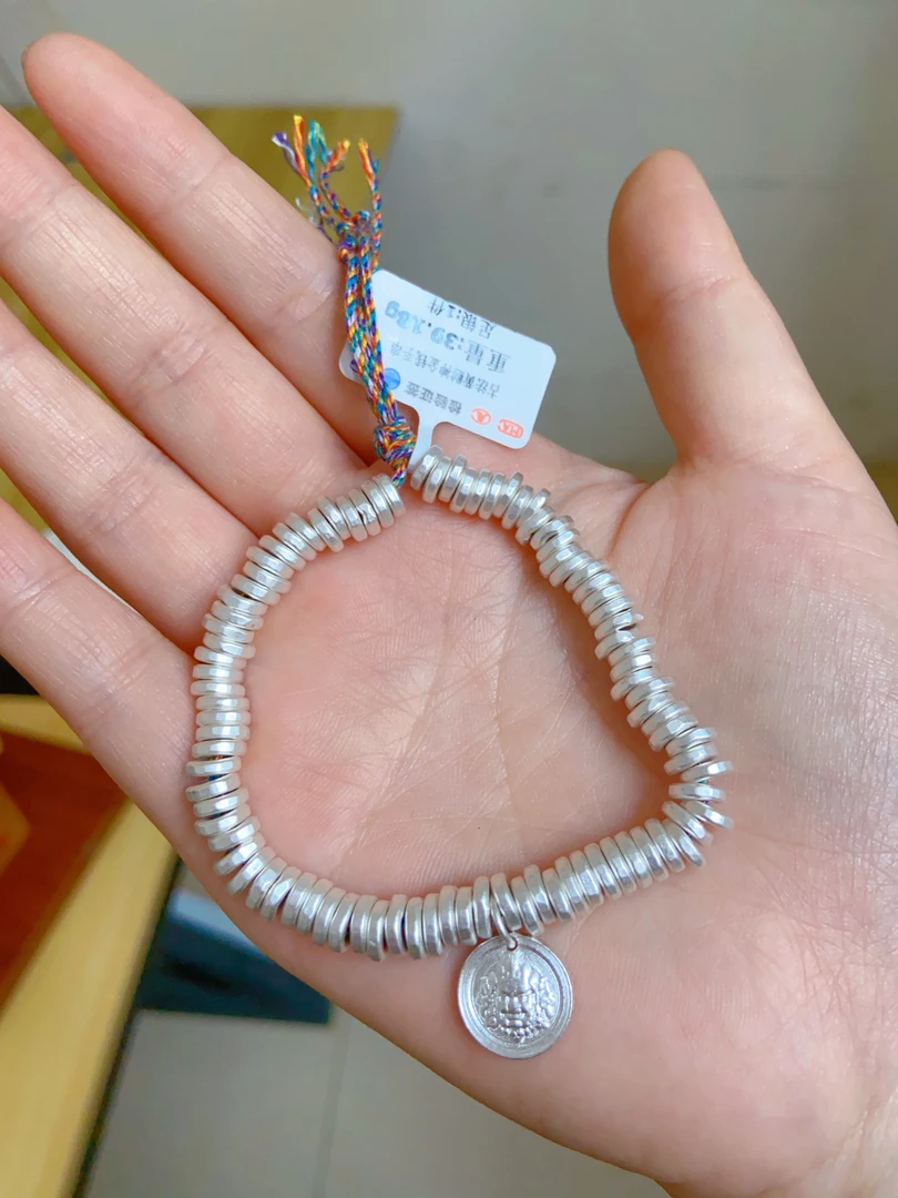 足银银制品 足银999古法黄财神手串